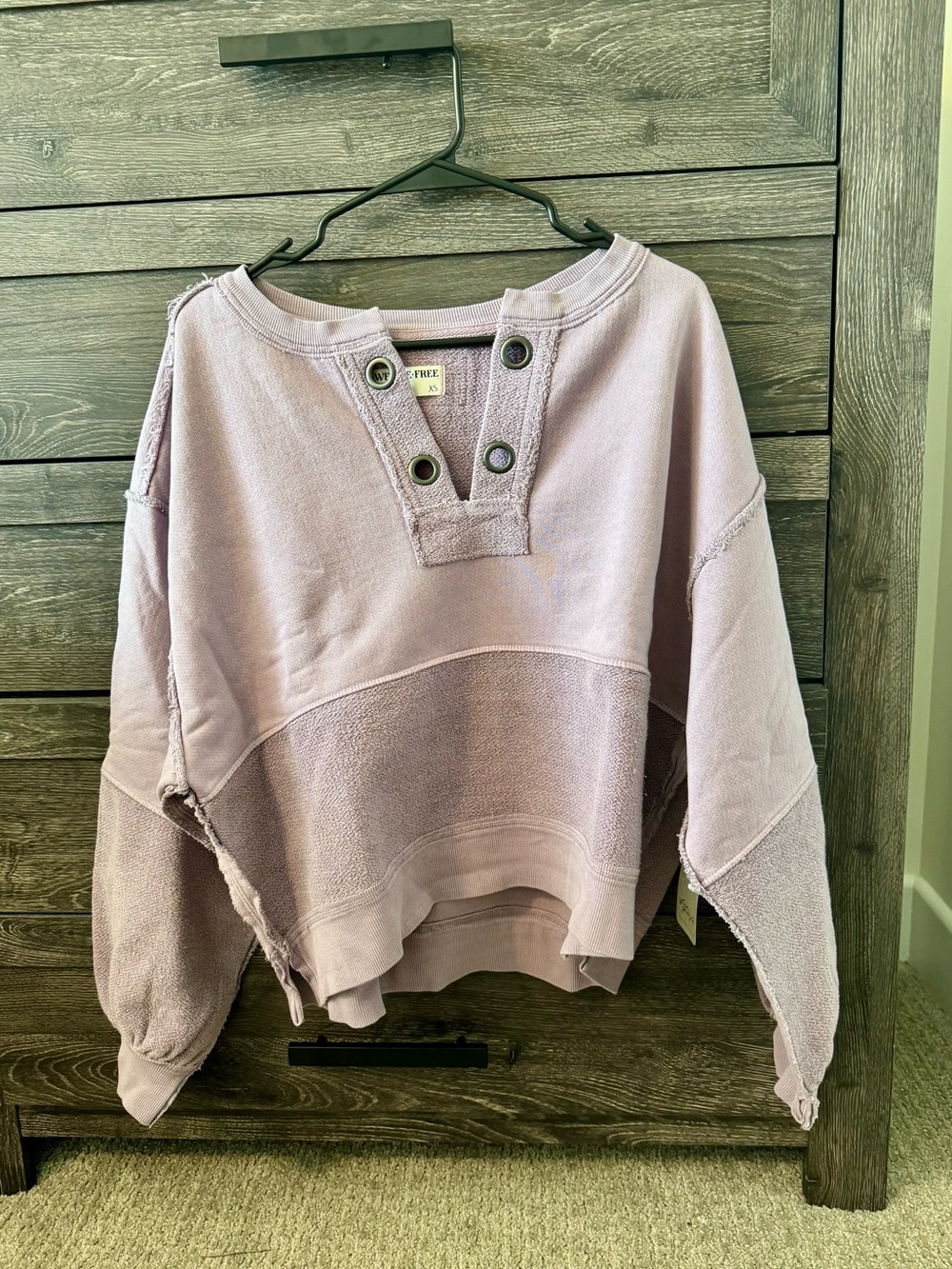 Free People Dusty Lavender Grommet-Front Boxy Sweatshirt